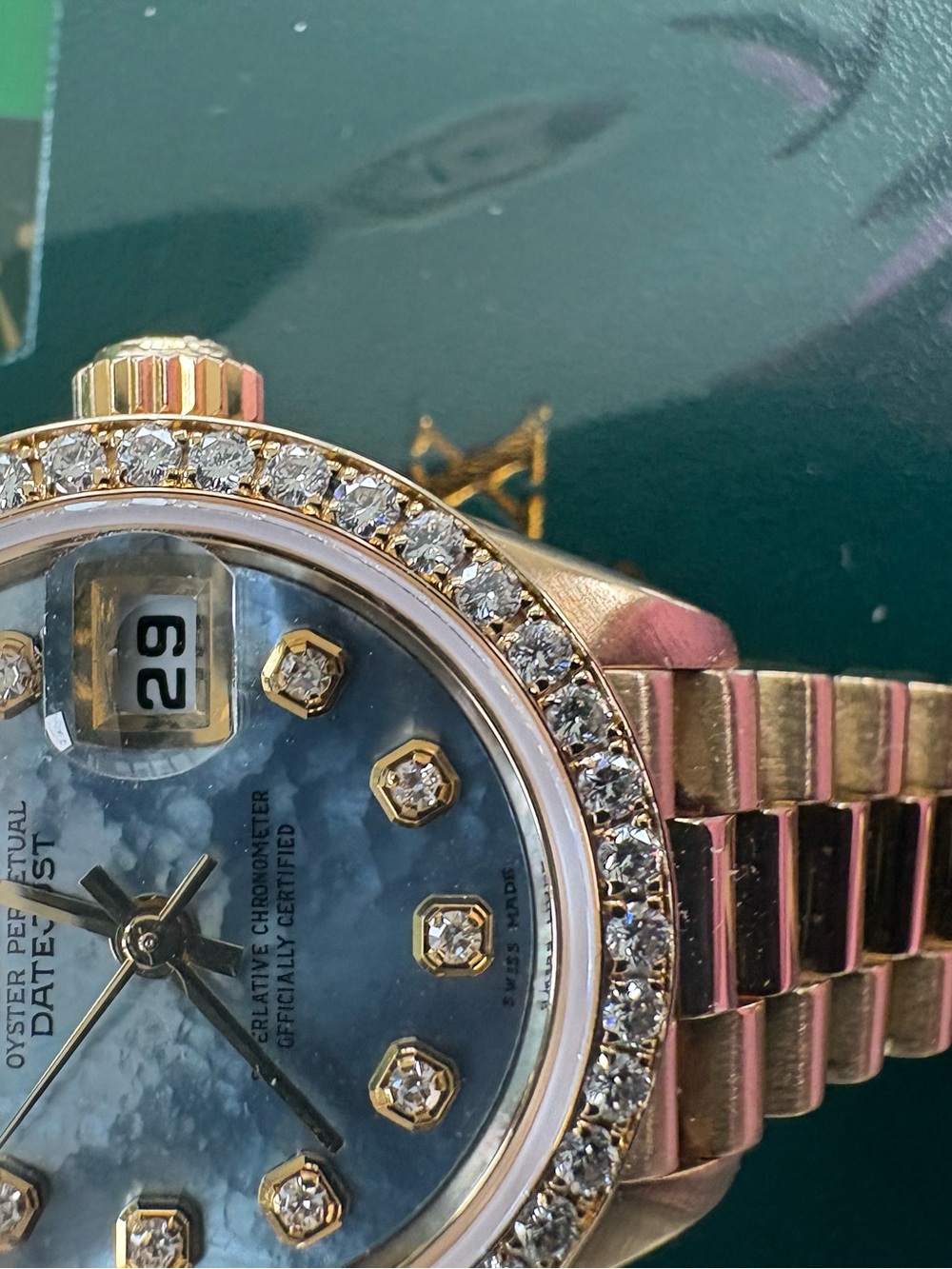 Rolex Ladies Gold Watch with Mother-of-Pearl Dial and Diamond Bezel - Picture 7 of 12
